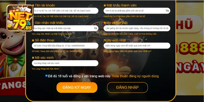 Quy trình đăng ký NET79 cơ bản